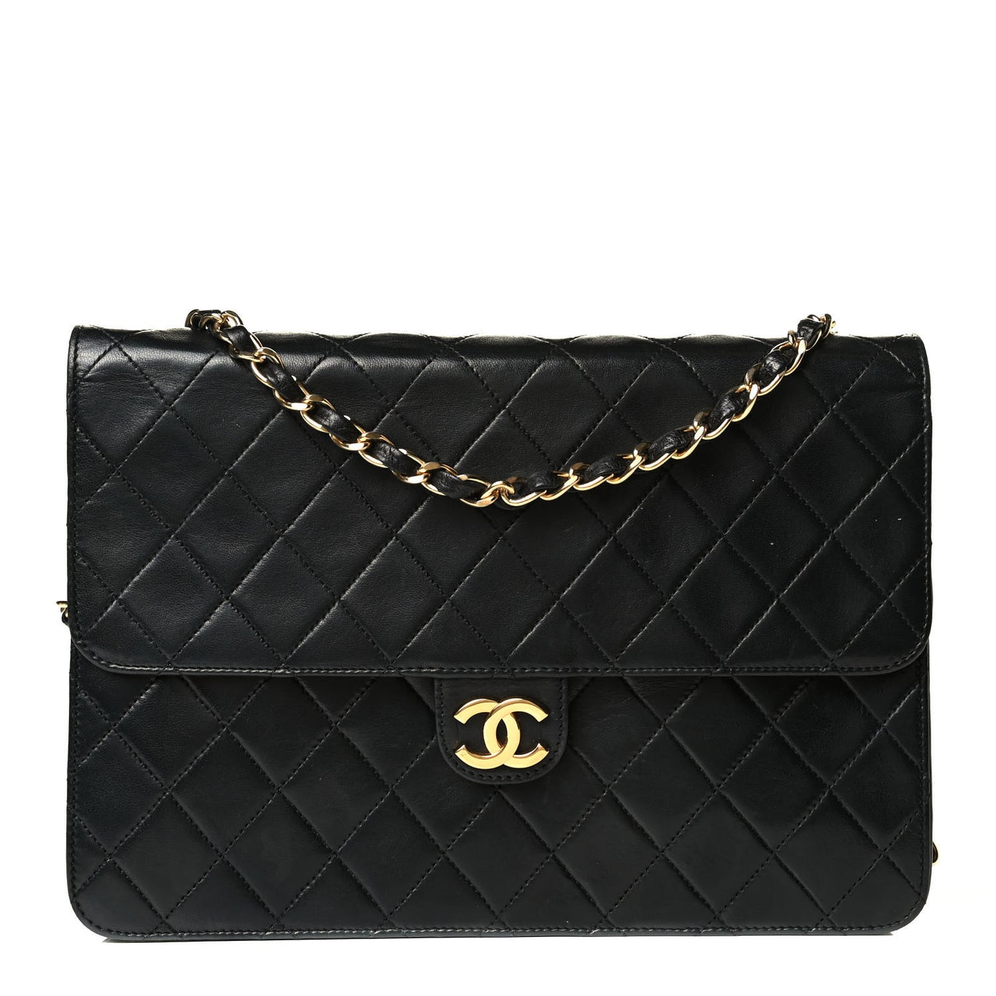Lambskin Quilted Jumbo Single Flap Black