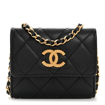 Chanel Lambskin Quilted Studded CC Clutch With Chain Black 1 of 11