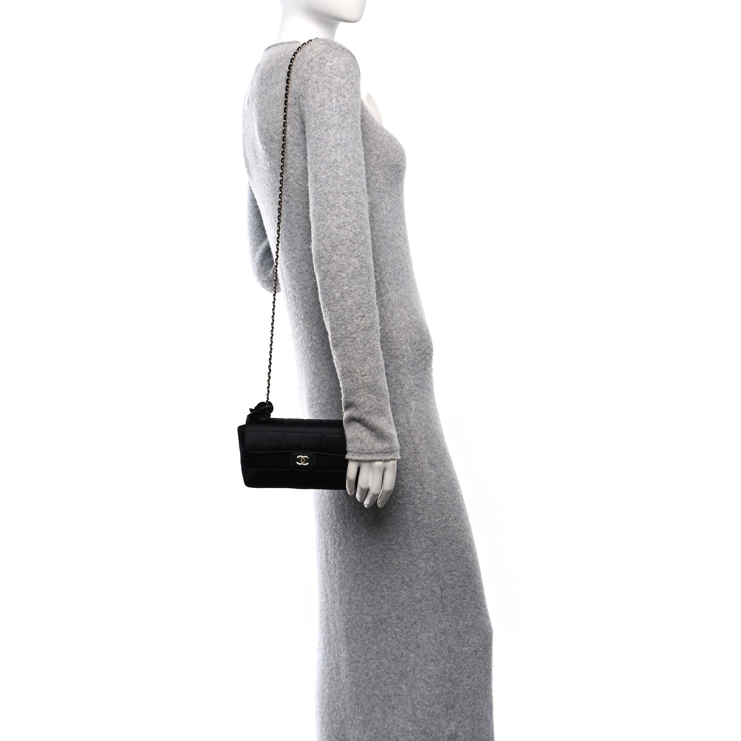 Chanel Satin Chocolate Bar Quilted Camellia Rectangular Mini Flap Black 2 of 10