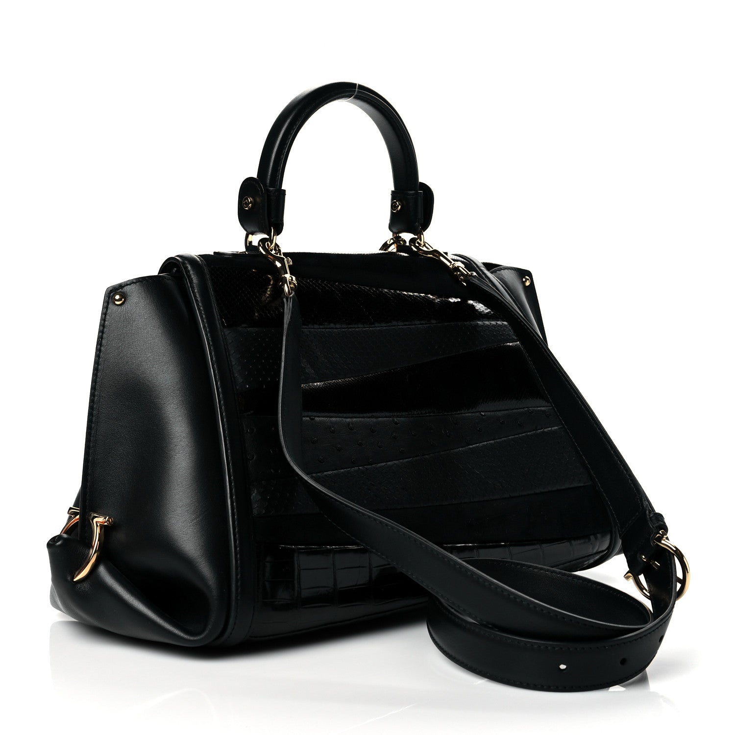 Salvatore Ferragamo Python Crocodile Ostrich Medium Sofia Satchel Black 3 of 9