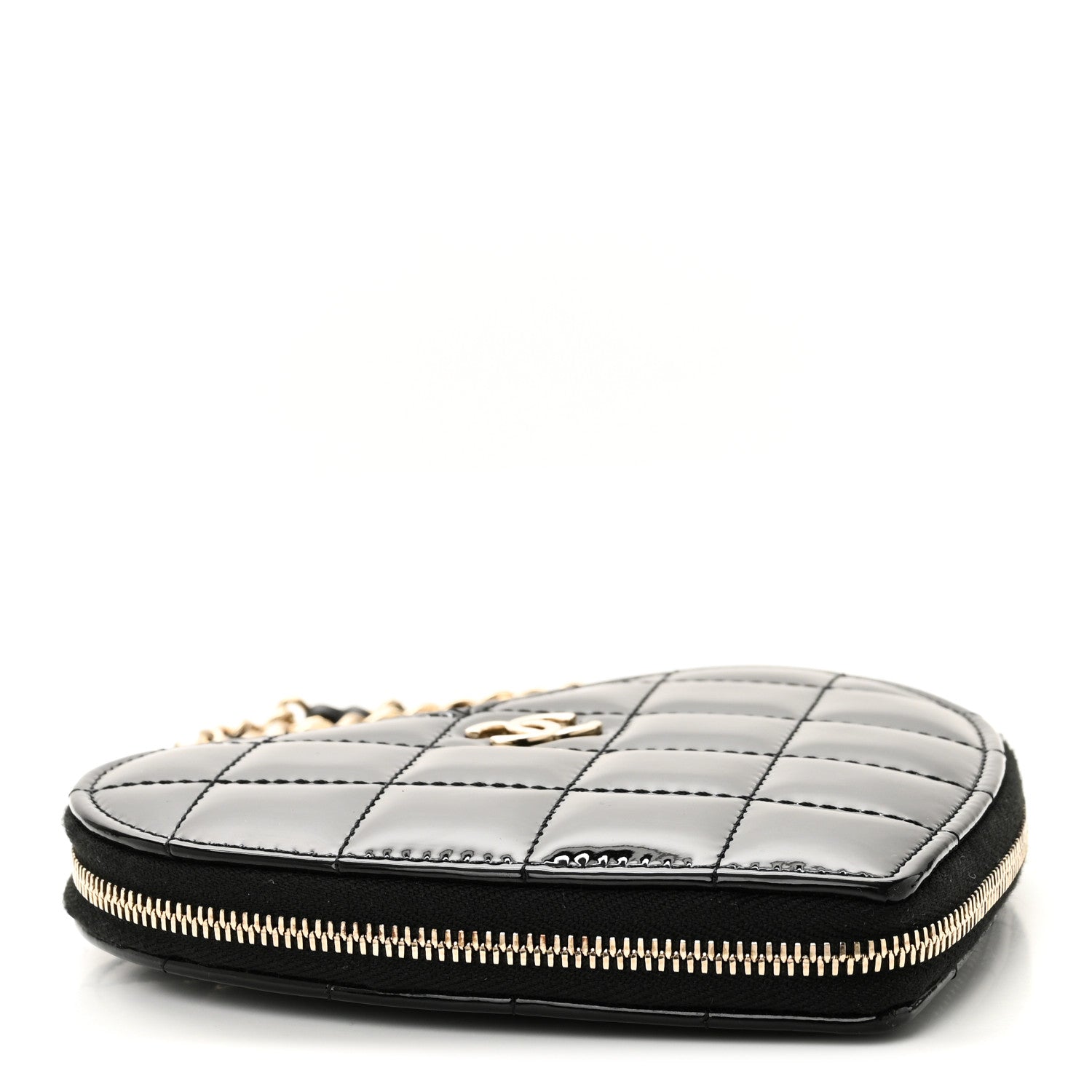 Chanel Patent Calfskin Resin Quilted CC Heart Clutch With Chain Black 7 of 17
