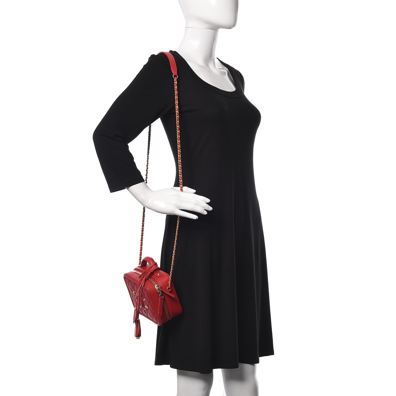 Chanel Caviar Quilted Small CC Filigree Vanity Case Red 2 of 11