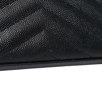 Saint Laurent Grain De Poudre Matelasse Chevron Monogram Chain Wallet Black 12 of 12