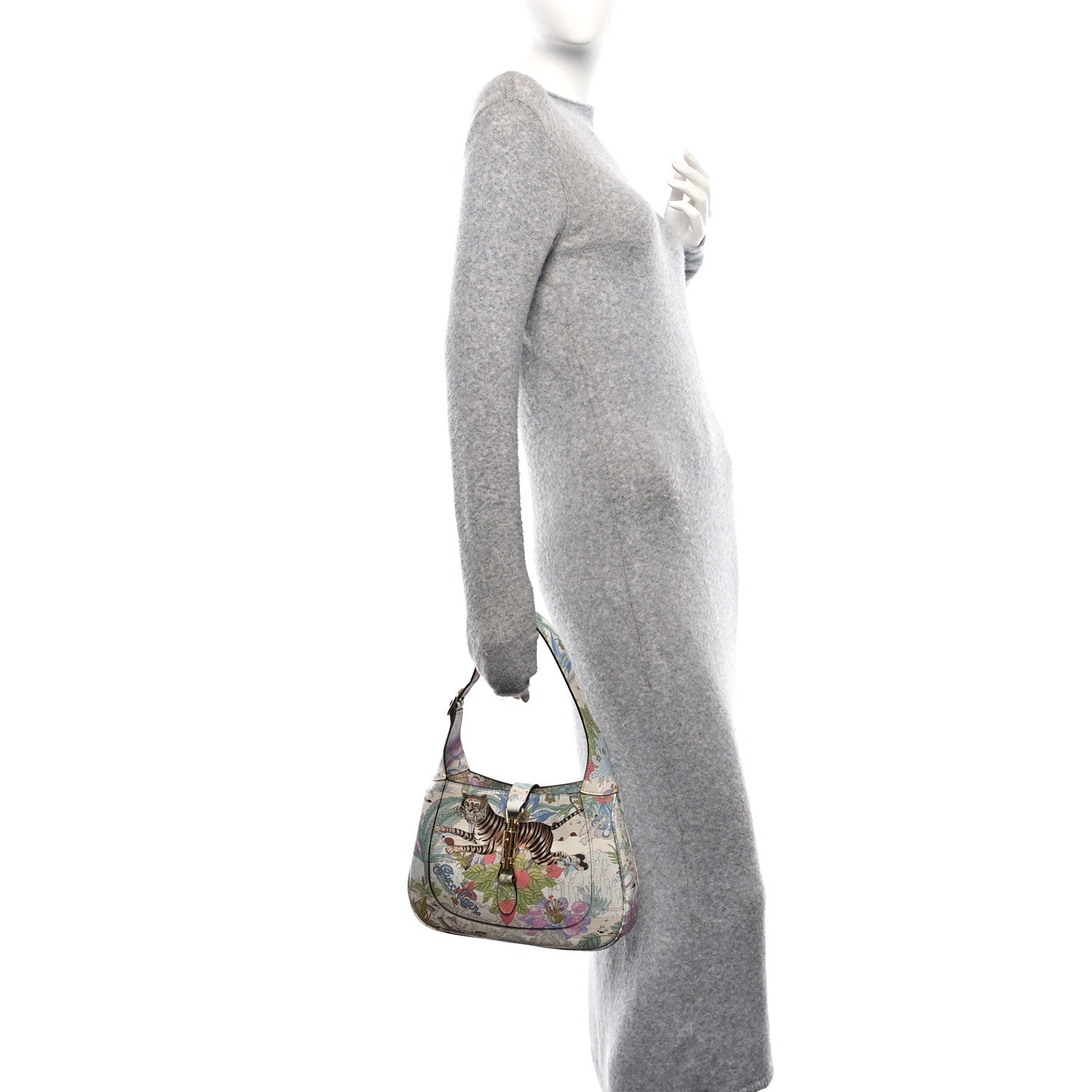 Gucci New Shangai Calfskin Tiger Savanah Small Jackie 1961 Hobo Chalky White Multicolor 2 of 12