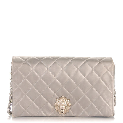 Chanel Metallic Lambskin Quilted Medium Leo Lion Flap Clutch Silver 1 of 9