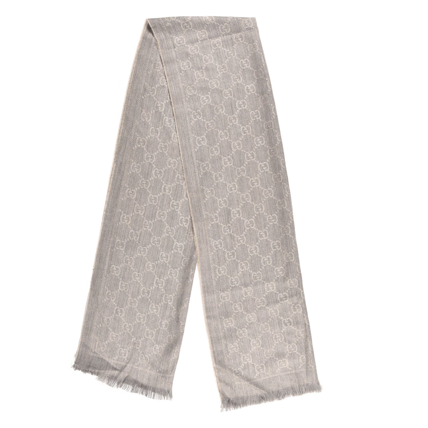 Gucci Wool Monogram Fringe Scarf Gray 2 of 4
