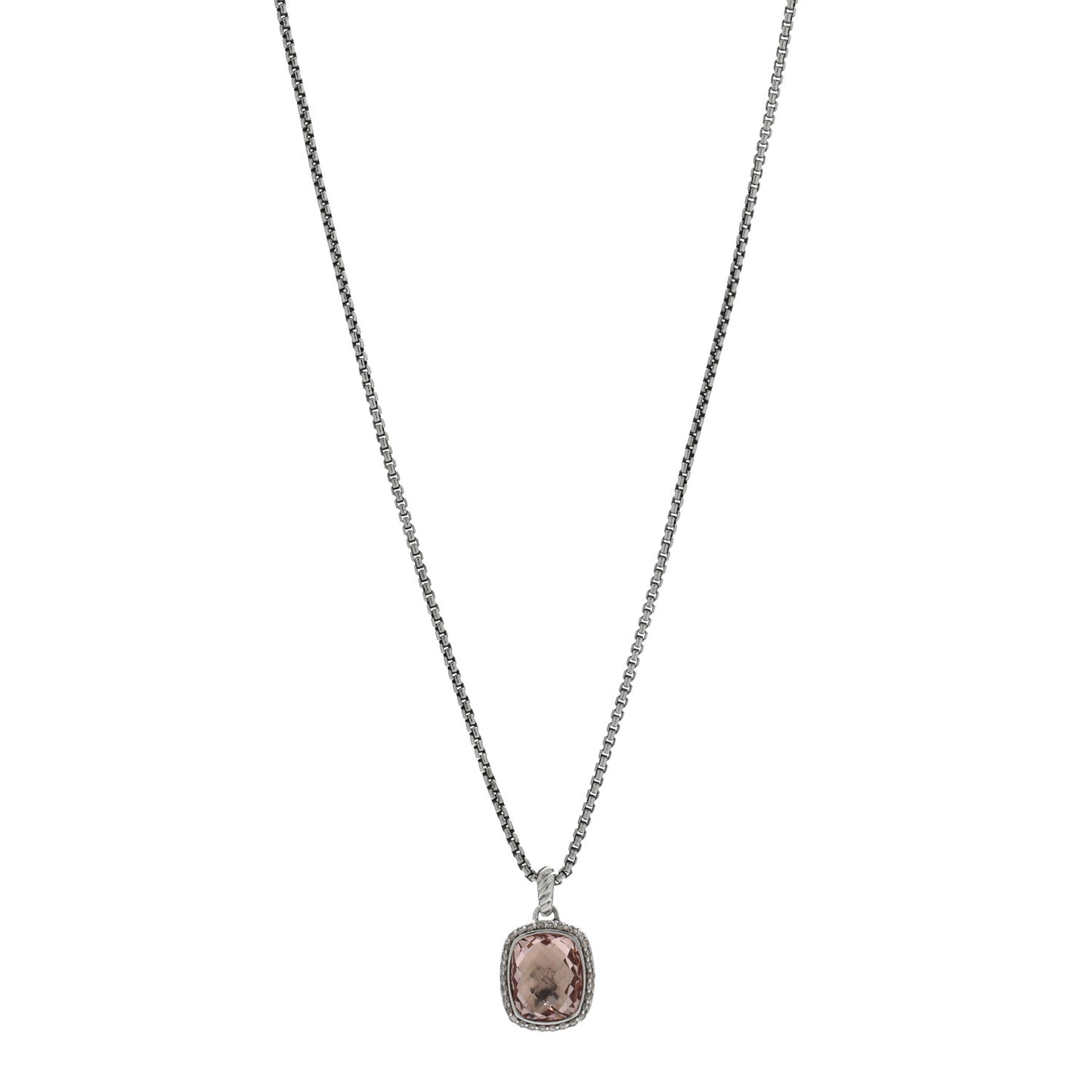 Sterling Silver Diamond Morganite 12mm Noblesse Pendant Necklace