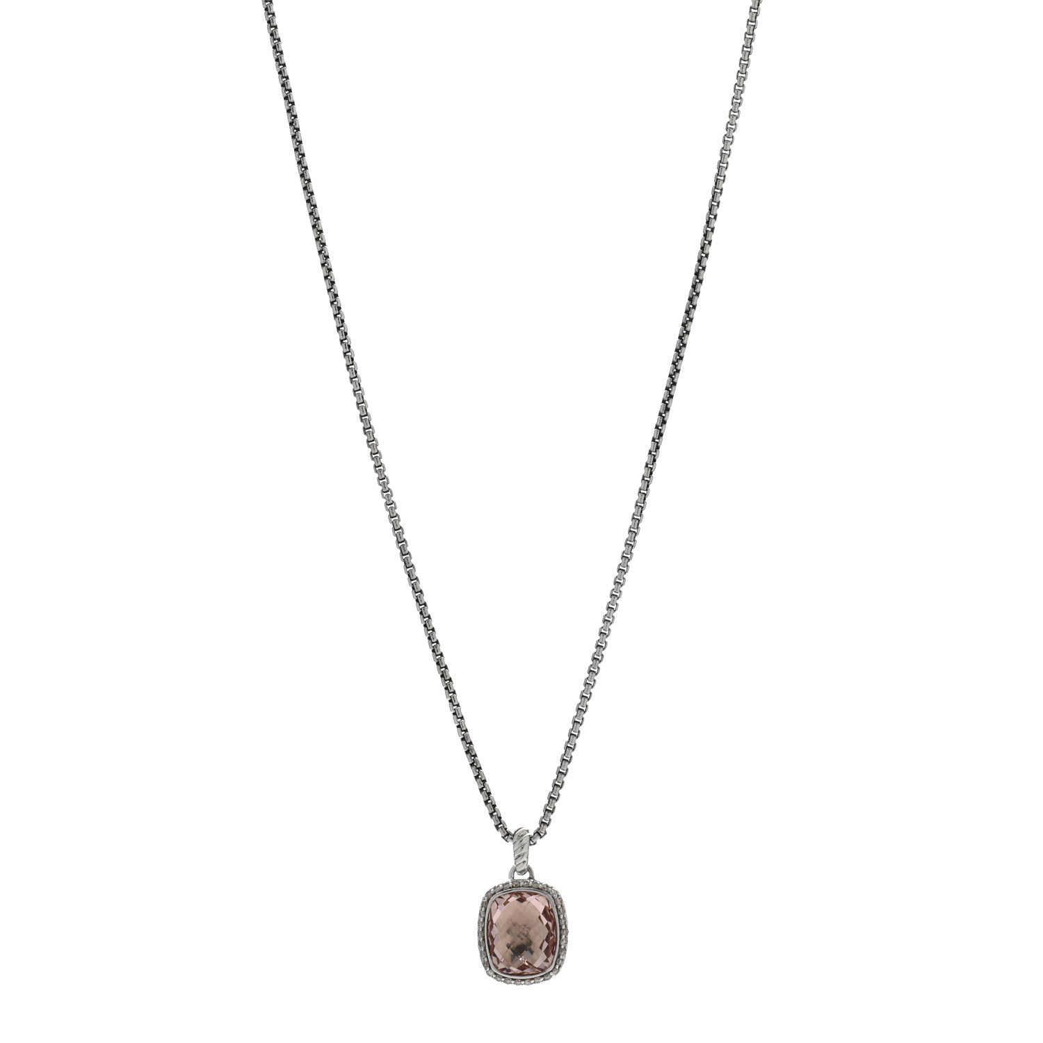 David Yurman Sterling Silver Diamond Morganite 12mm Noblesse Pendant Necklace 1 of 4
