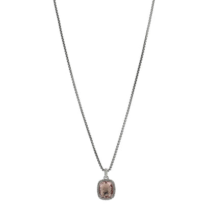 David Yurman Sterling Silver Diamond Morganite 12mm Noblesse Pendant Necklace 1 of 4