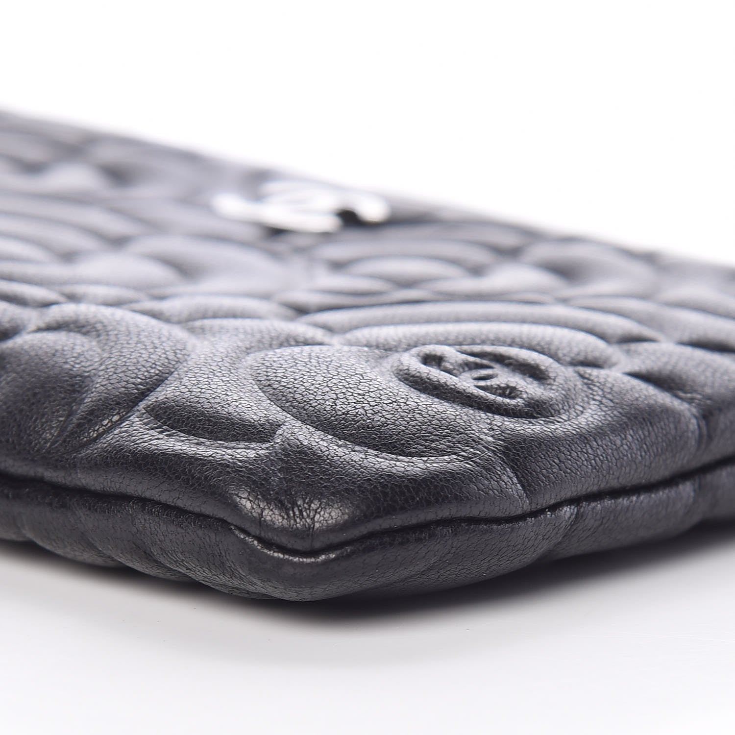 Chanel Goatskin Camellia Embossed Cosmetic Pouch Black 10 of 10