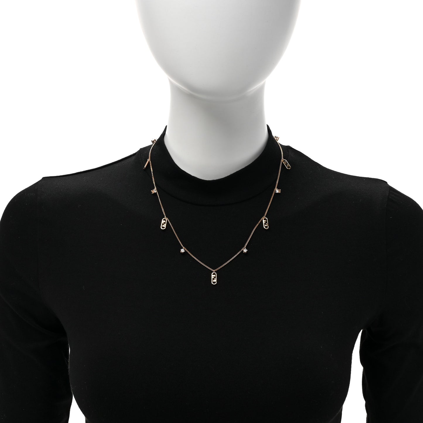 Metal Crystal Fendi O'Lock Long Necklace Gold