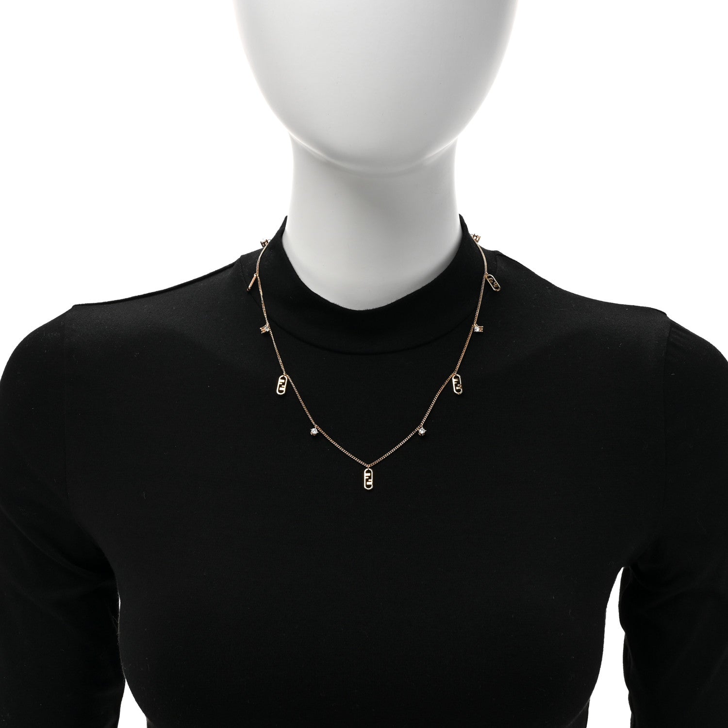 Fendi Metal Crystal Fendi O'Lock Long Necklace Gold 2 of 6
