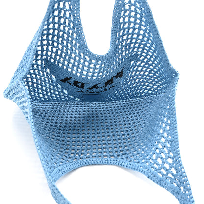 Prada Yarn Raffia Effect Crochet Logo Embroidered Shopping Tote Bag Celeste 5 of 10