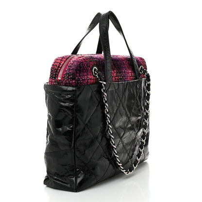 Chanel Glazed Calfskin Quilted Tweed Portobello Tote Black Pink 3 of 10