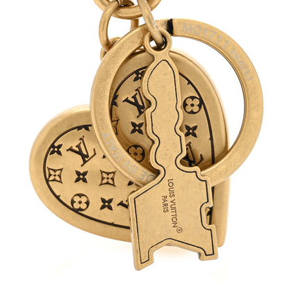 Louis Vuitton Metal LV Lovers Heart Bag Charm Key Holder Antique Gold 3 of 3