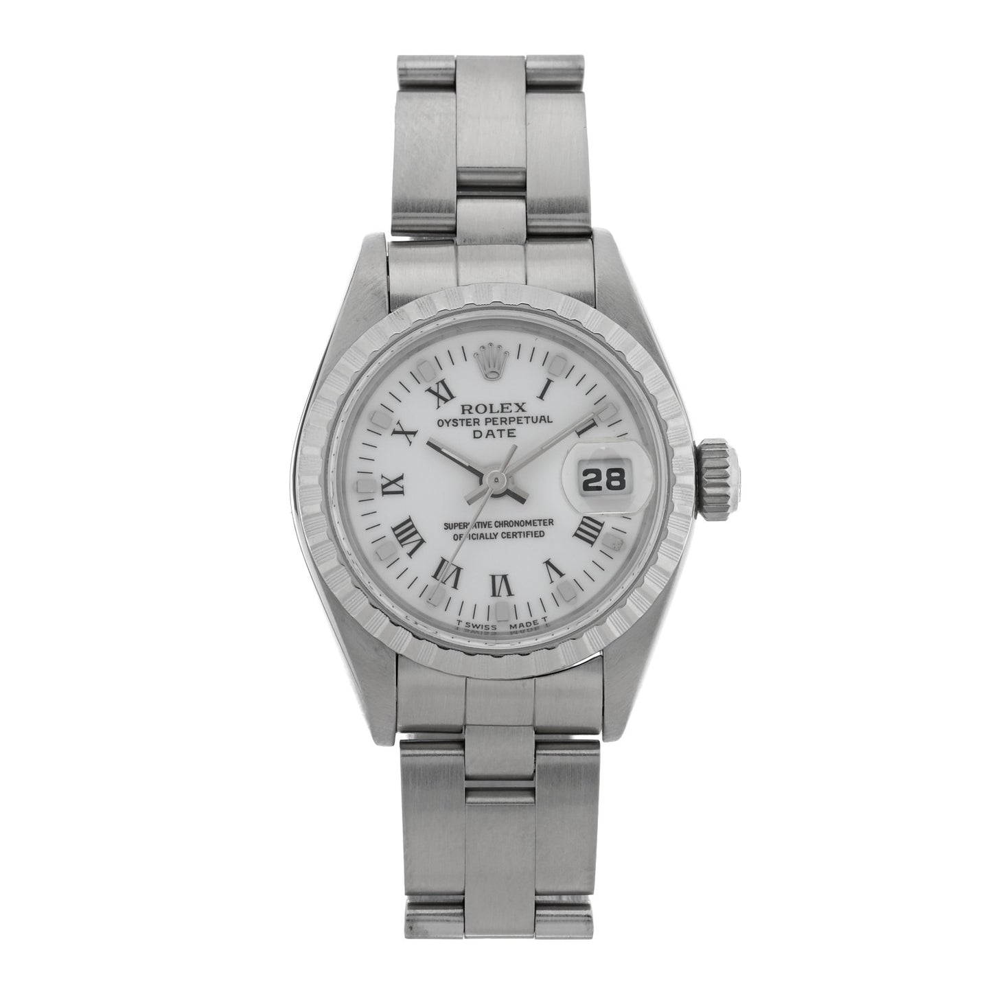 Stainless Steel 26mm Oyster Perpetual Date Watch White Roman 69240