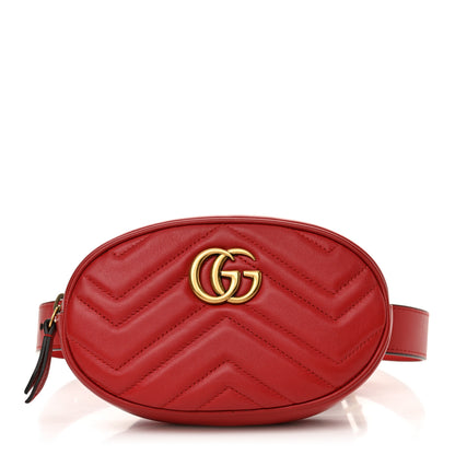 Gucci Calfskin Matelasse GG Marmont Belt Bag 85 34 Hibiscus Red 1 of 13