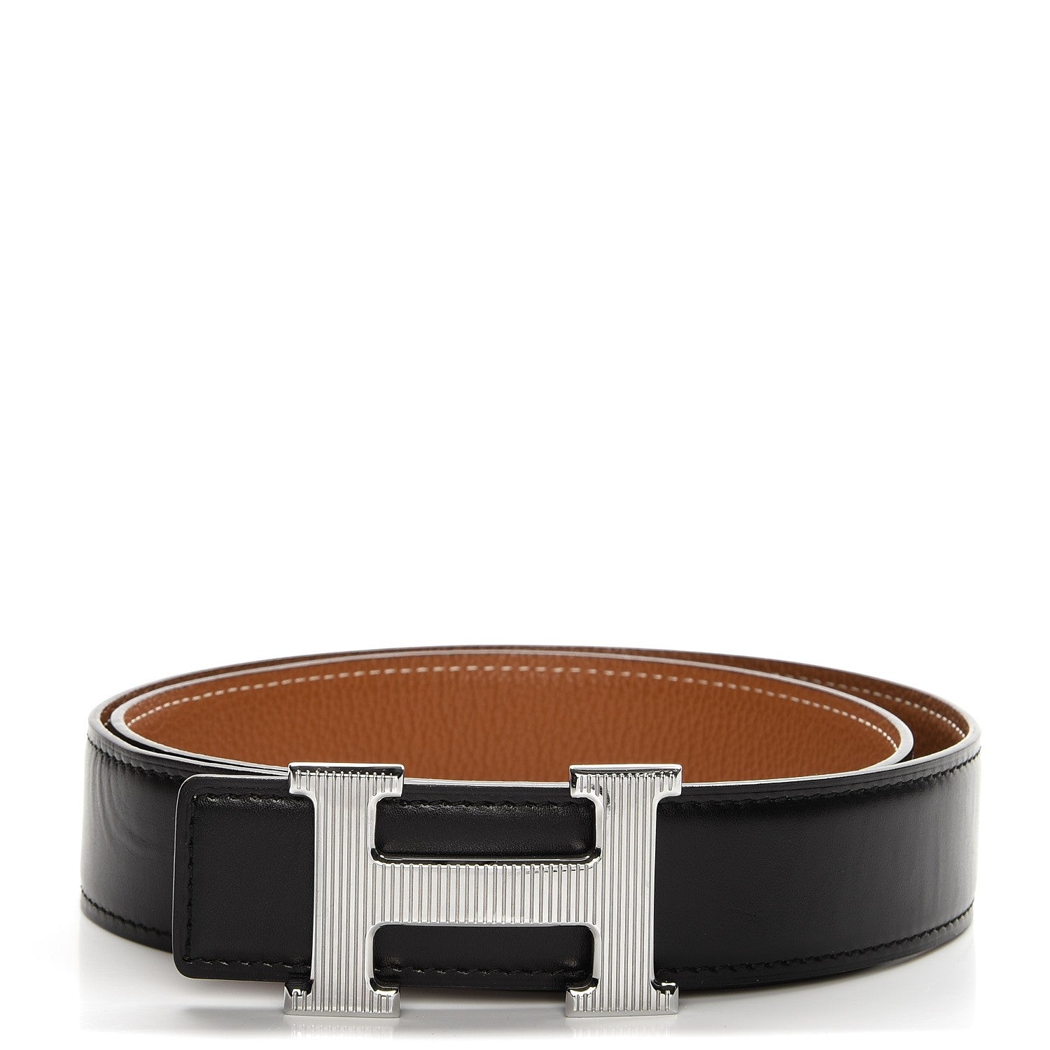 Hermes Togo Box 32mm Calandre H Belt 85 Gold Black 1 of 6