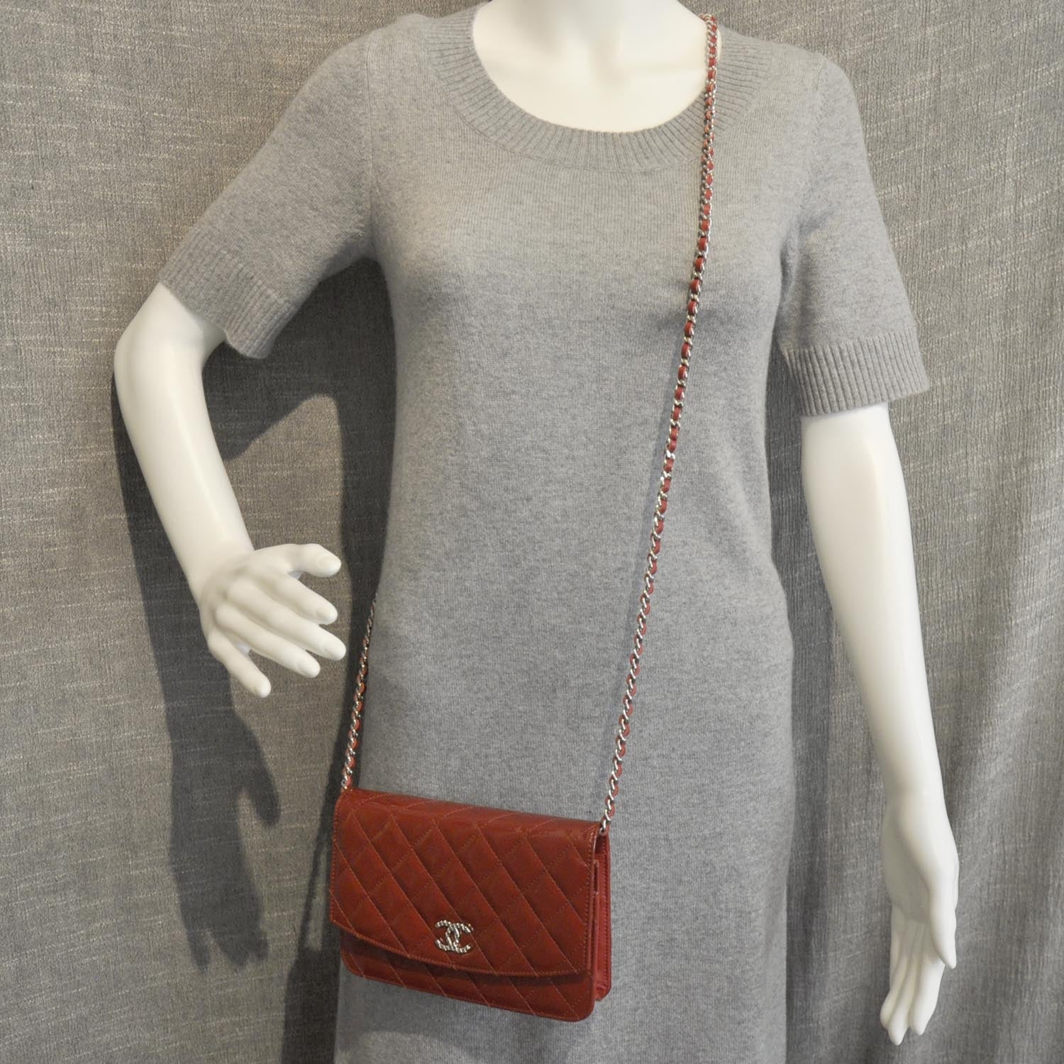 Chanel Patent Quilted Brilliant Wallet On Chain WOC Red 3 of 10