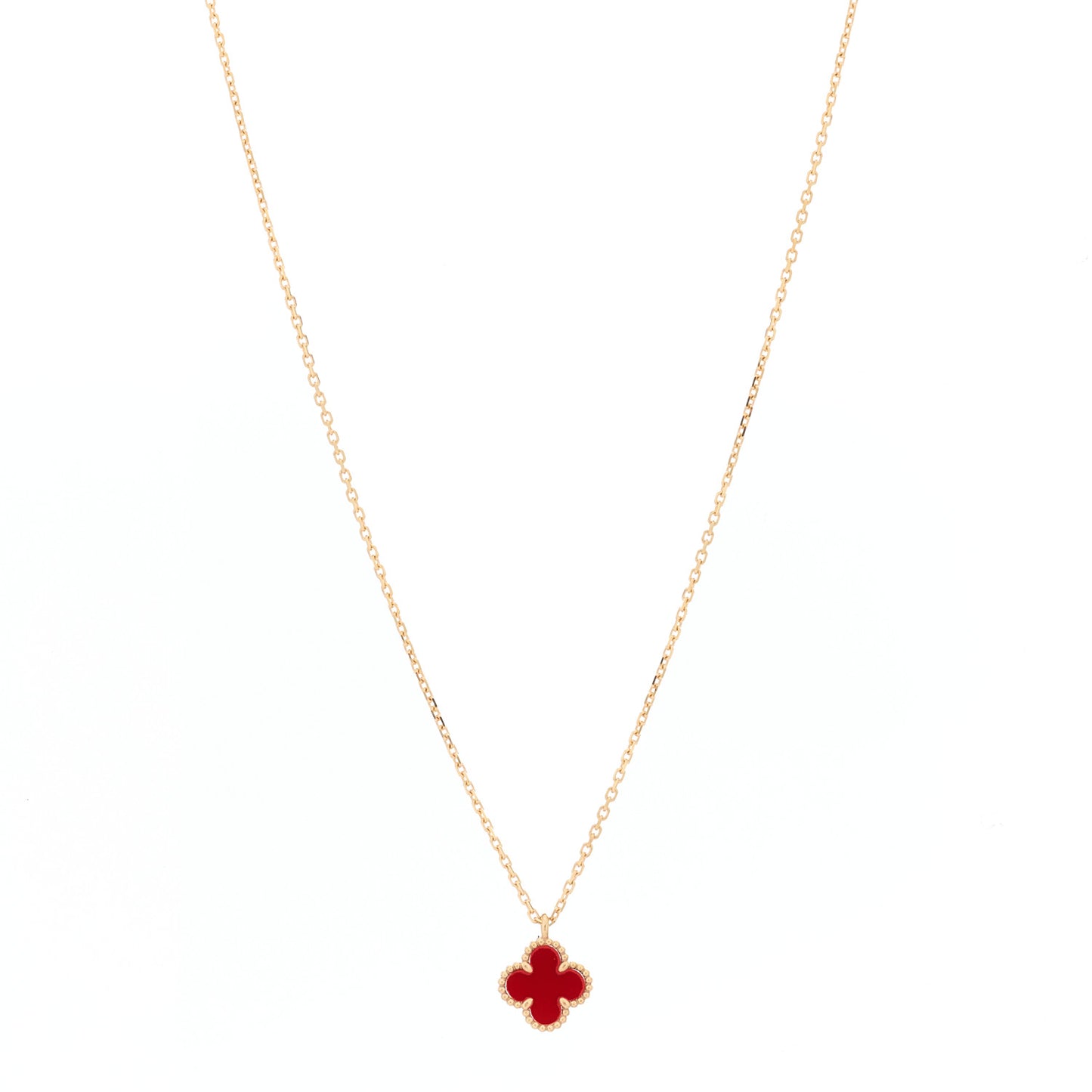 18K Rose Gold Carnelian Sweet Alhambra Pendant Necklace