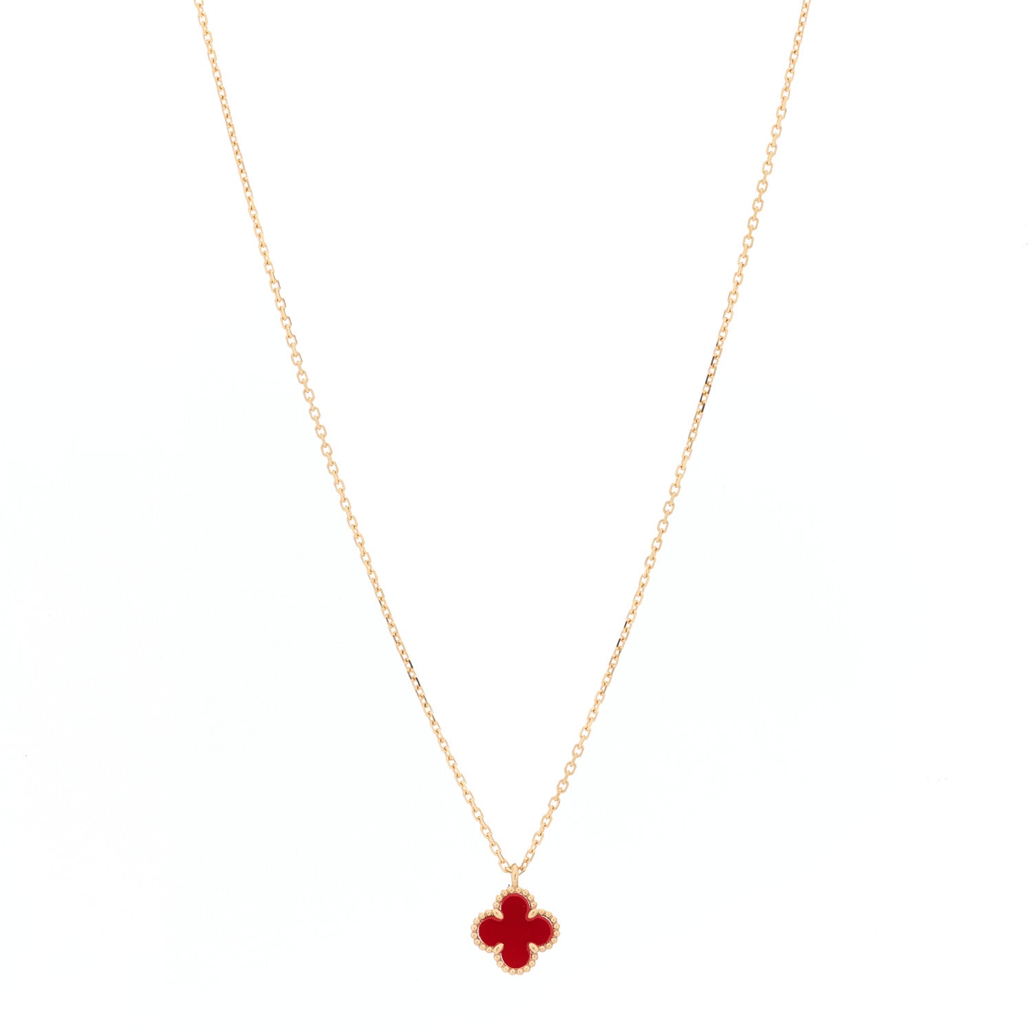 Van Cleef & Arpels 18K Rose Gold Carnelian Sweet Alhambra Pendant Necklace 1 of 6