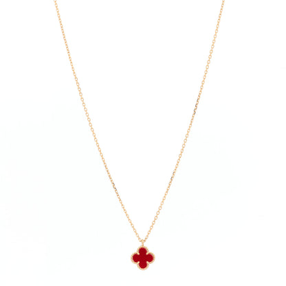 Van Cleef & Arpels 18K Rose Gold Carnelian Sweet Alhambra Pendant Necklace 1 of 6