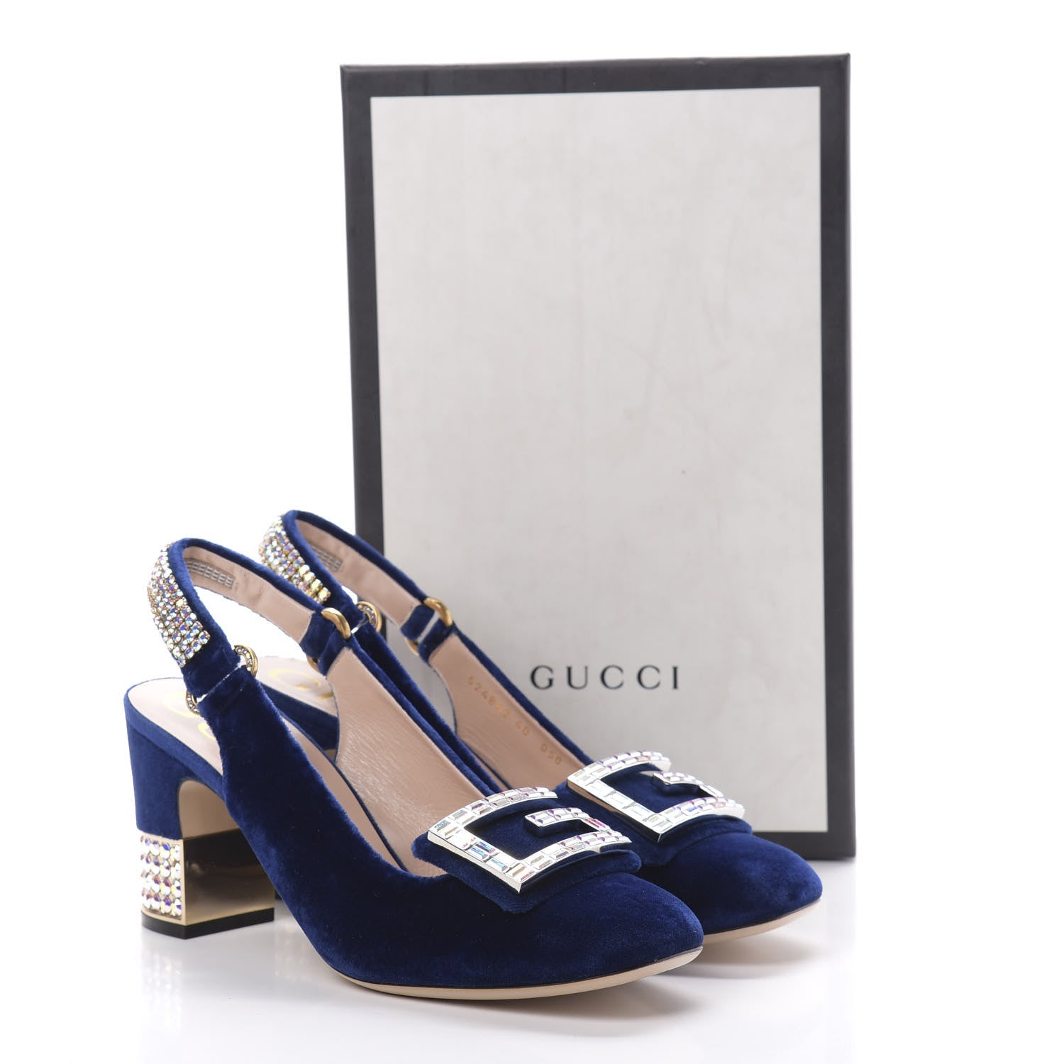Gucci Velvet Crystal Square G Madelyn Slingbacks 40 Cobalt Blue 11 of 11