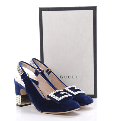 Gucci Velvet Crystal Square G Madelyn Slingbacks 40 Cobalt Blue 11 of 11