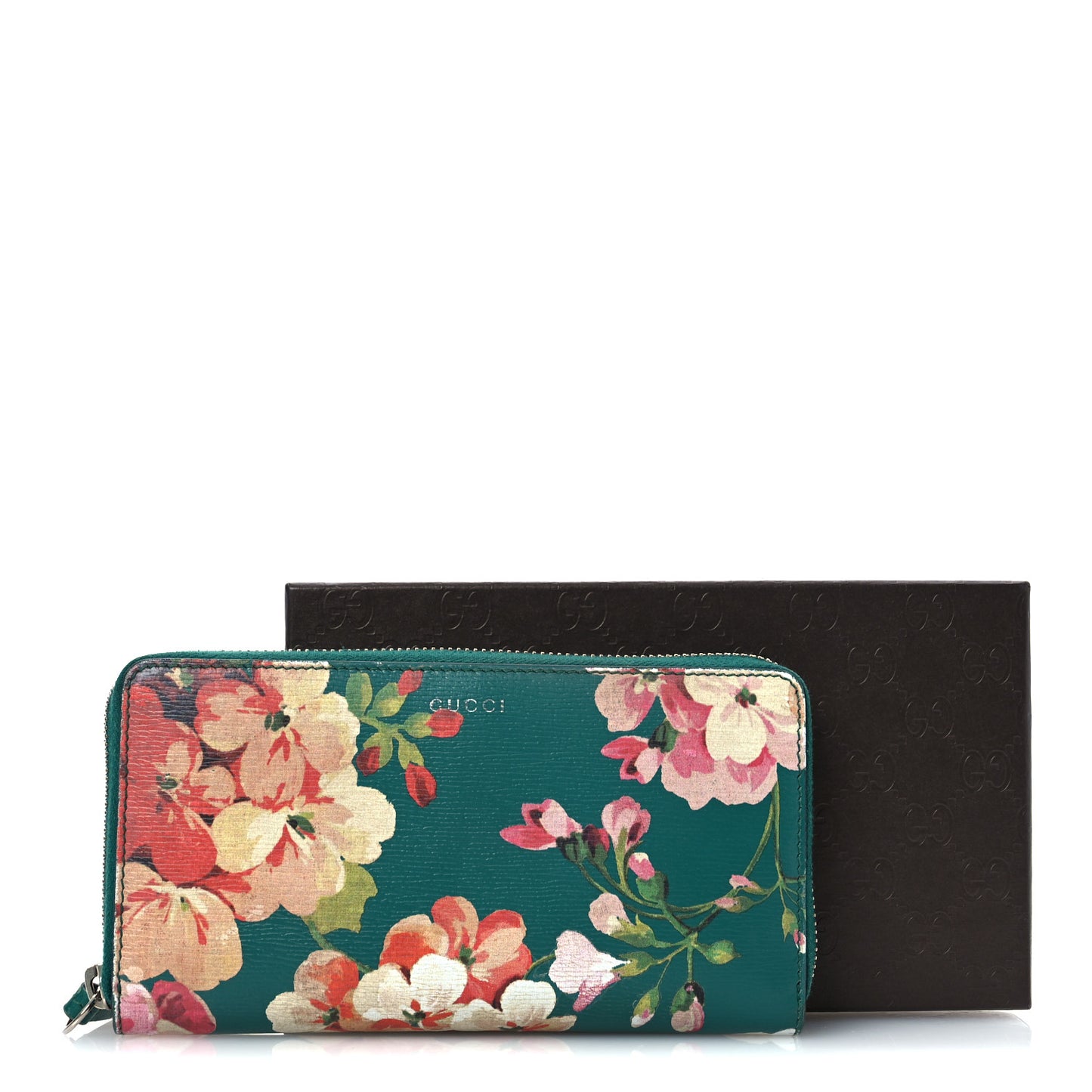 Calfskin Blooms Print Zip Around Wallet Bright Emerald Multicolor