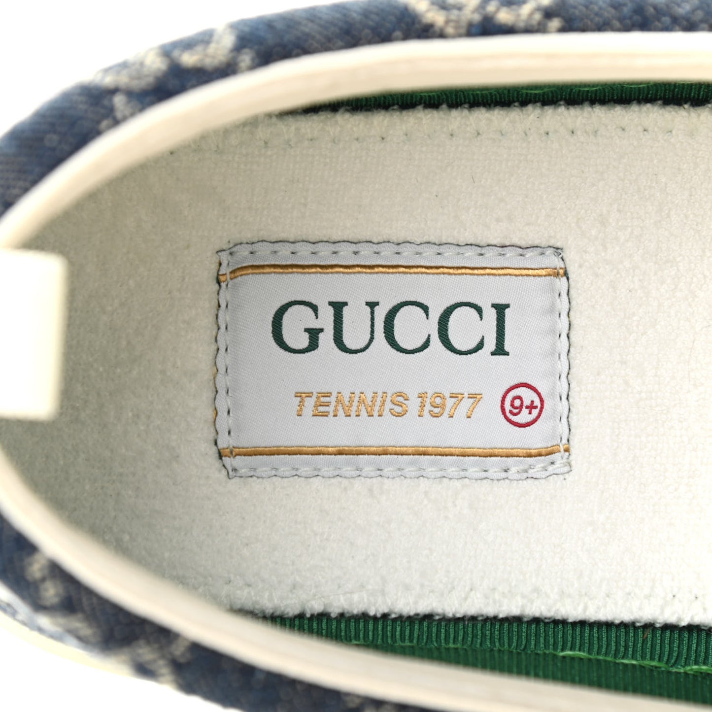 New Denim GG Monogram Mens 1977 Tennis Slip On Sneakers 9.5 Blue Tea Mystic White