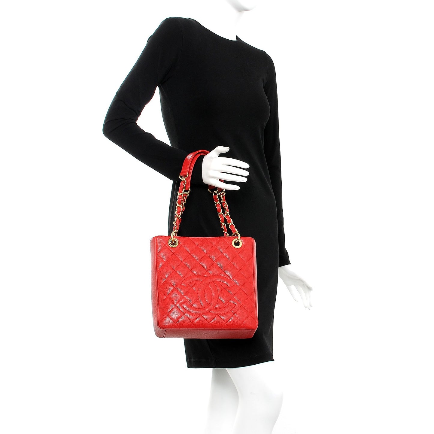Caviar Quilted Petit Shopping Tote PST Red