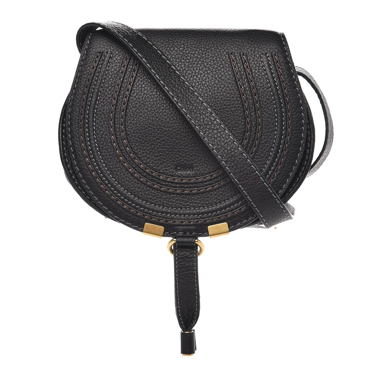 Calfskin Mini Marcie Round Crossbody Bag Black