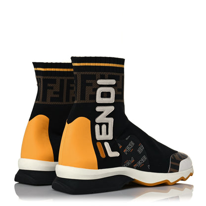 Fendi X FILA Stretch Knit Calfskin Mania Sock Sneakers 38.5 Black White Zucca Tobacco 4 of 8