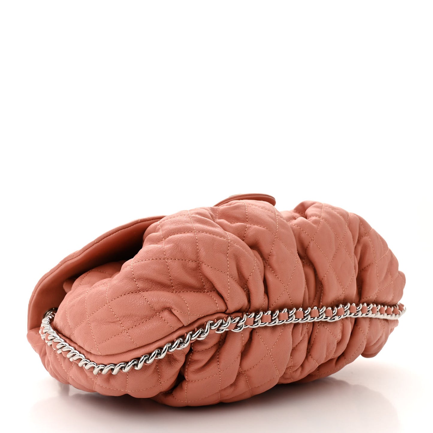 Washed Lambskin Quilted Large Chain Around Flap Coral