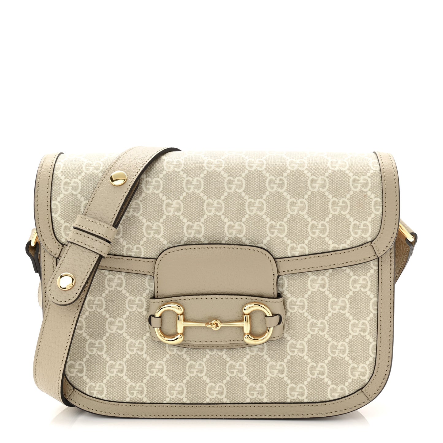 GG Supreme Monogram Textured Dollar Calfskin Horsebit 1955 Shoulder Bag Beige Mystic White Oatmeal