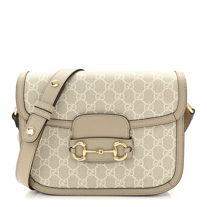 Gucci GG Supreme Monogram Textured Dollar Calfskin Horsebit 1955 Shoulder Bag Beige Mystic White Oatmeal 1 of 10