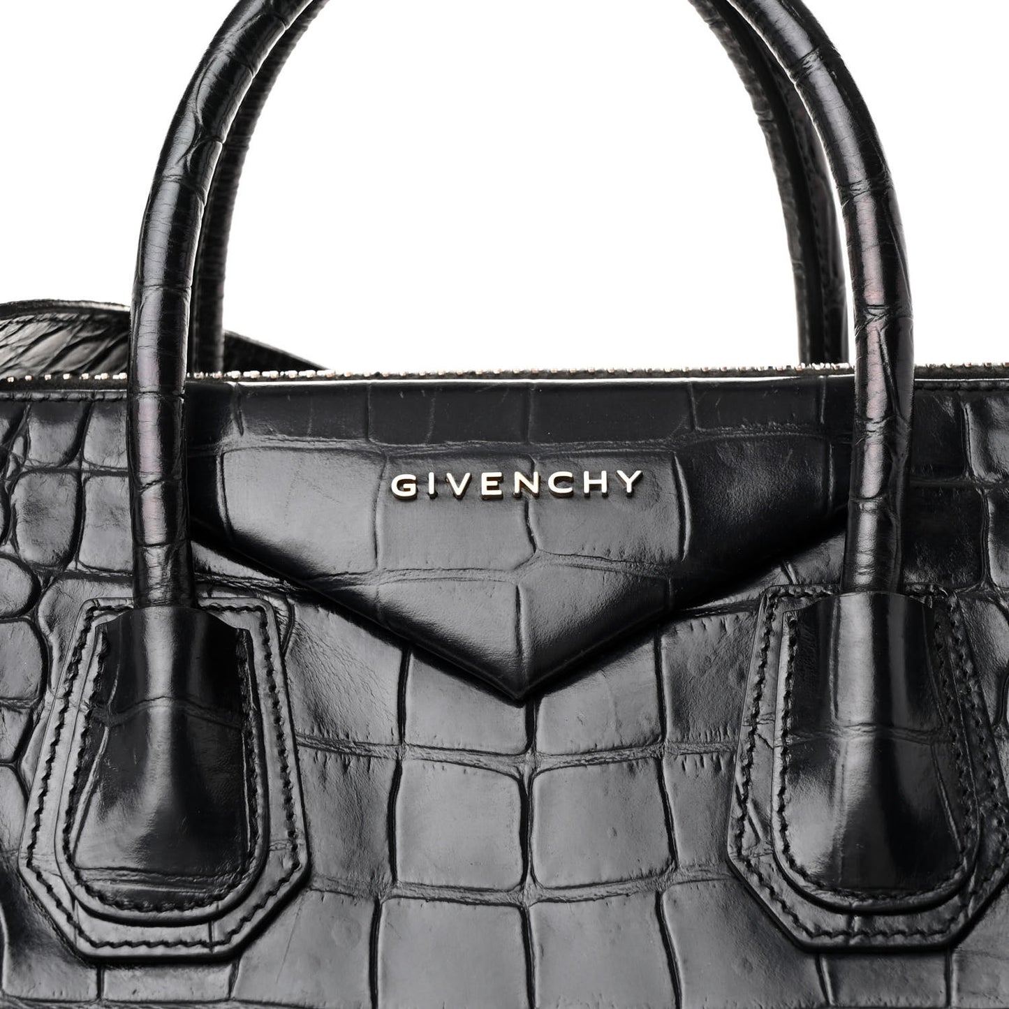 Calfskin Crocodile Embossed Large Antigona Black