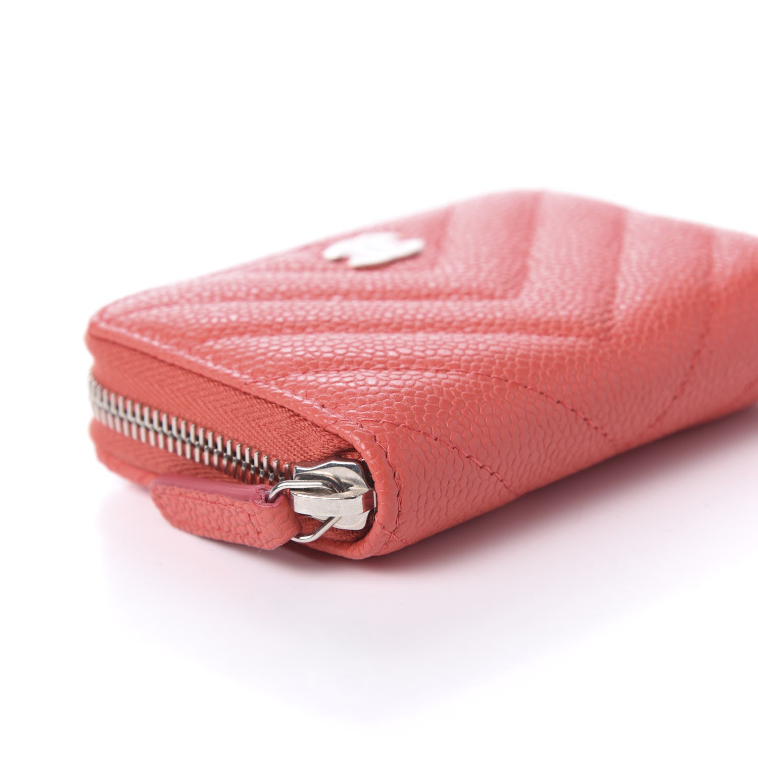Chanel Caviar Chevron Quilted Zip Coin Purse Coral 6 of 11