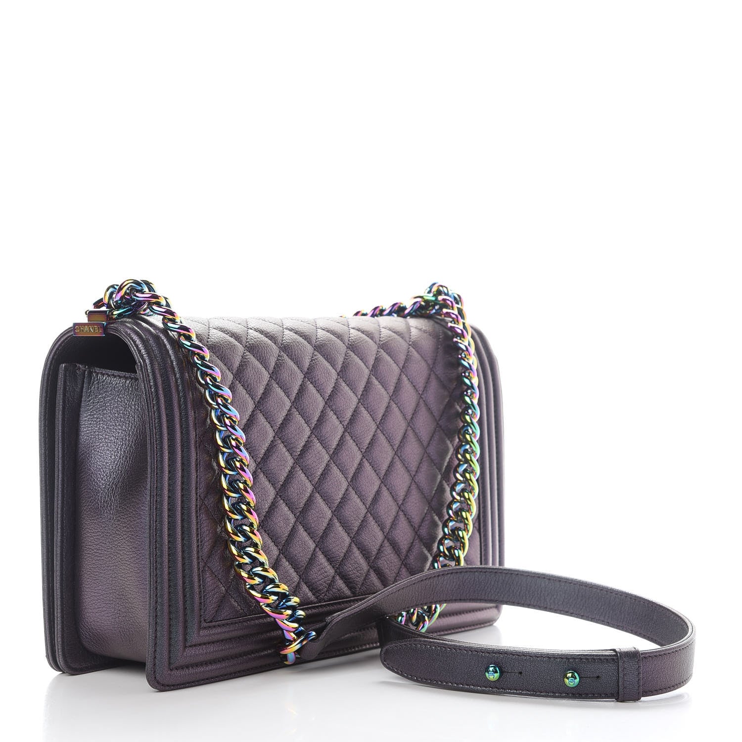 Chanel Iridescent Goatskin Quilted New Medium Boy Flap Purple 3 of 9