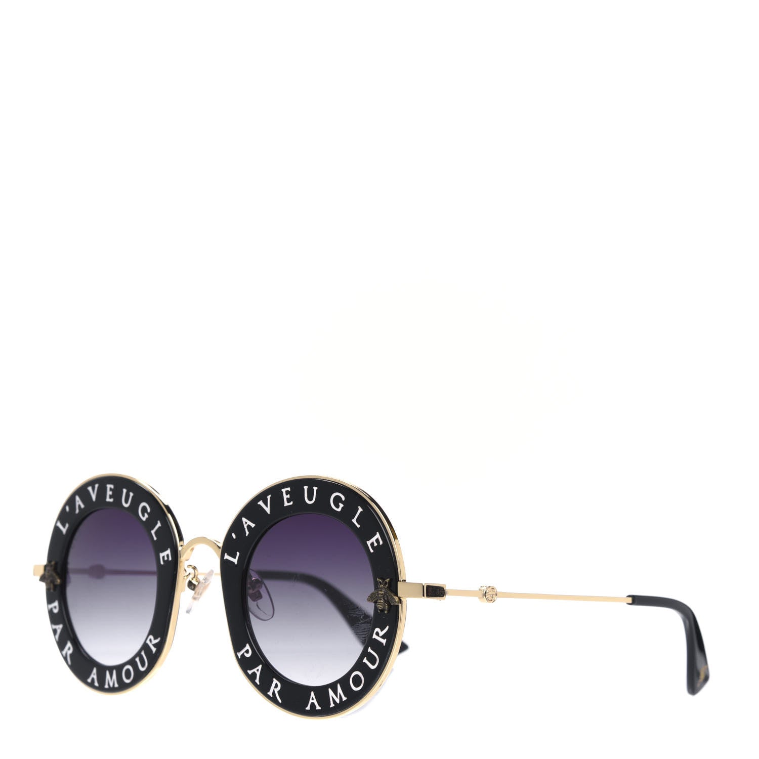 Gucci Metal L'Aveugle Par Amour Round Frame Sunglasses GG0113S Black 1 of 4