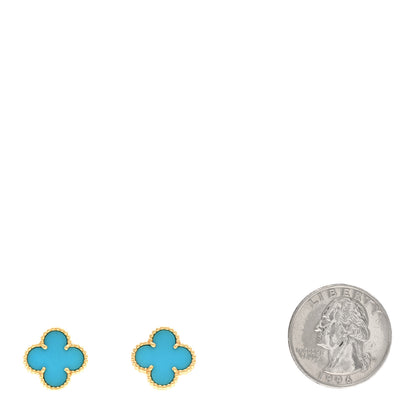 Van Cleef & Arpels 18K Yellow Gold Turquoise Vintage Alhambra Earrings 2 of 4
