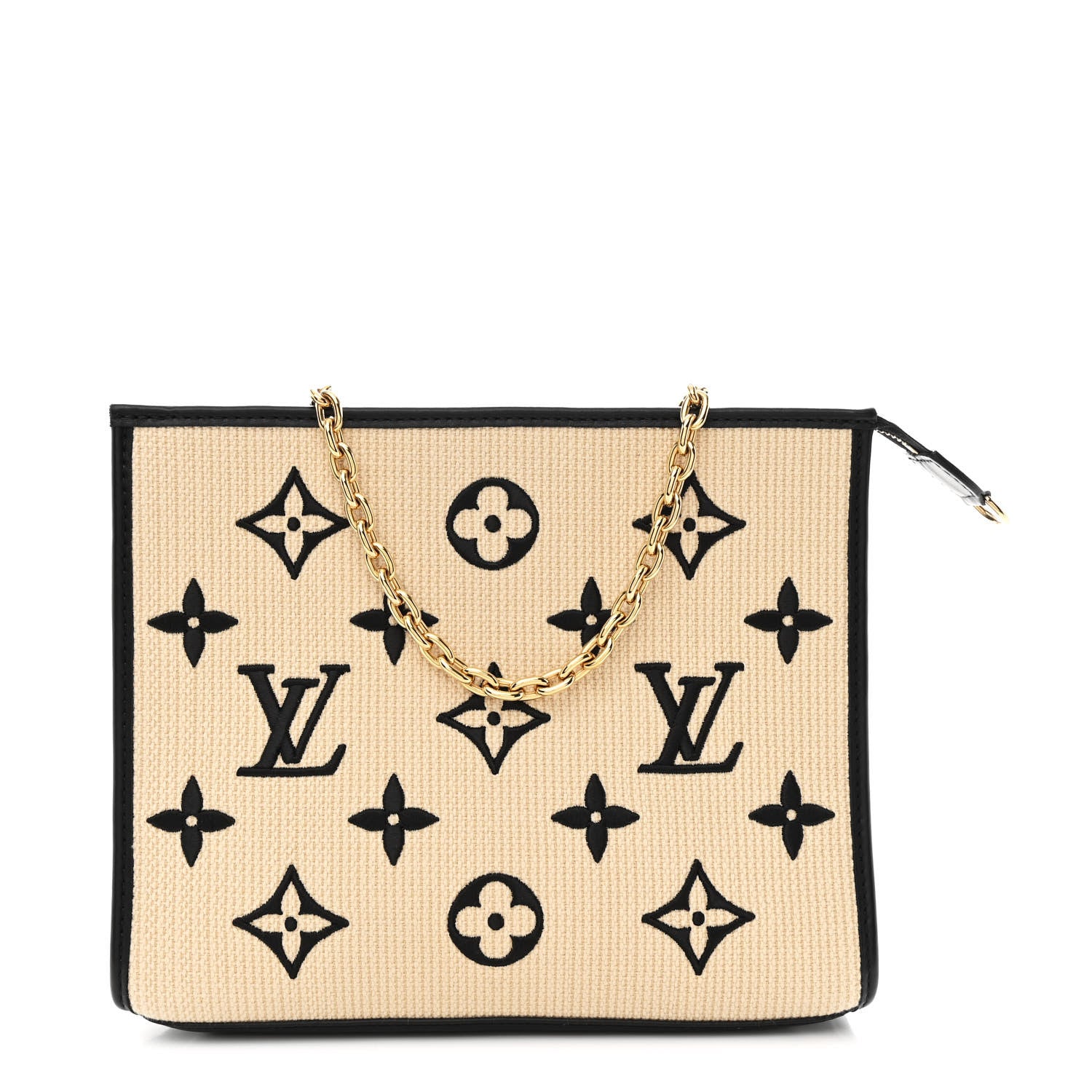 Louis Vuitton Raffia Calfskin Monogram Toiletry Pouch 26 On Chain Beige Black 1 of 9