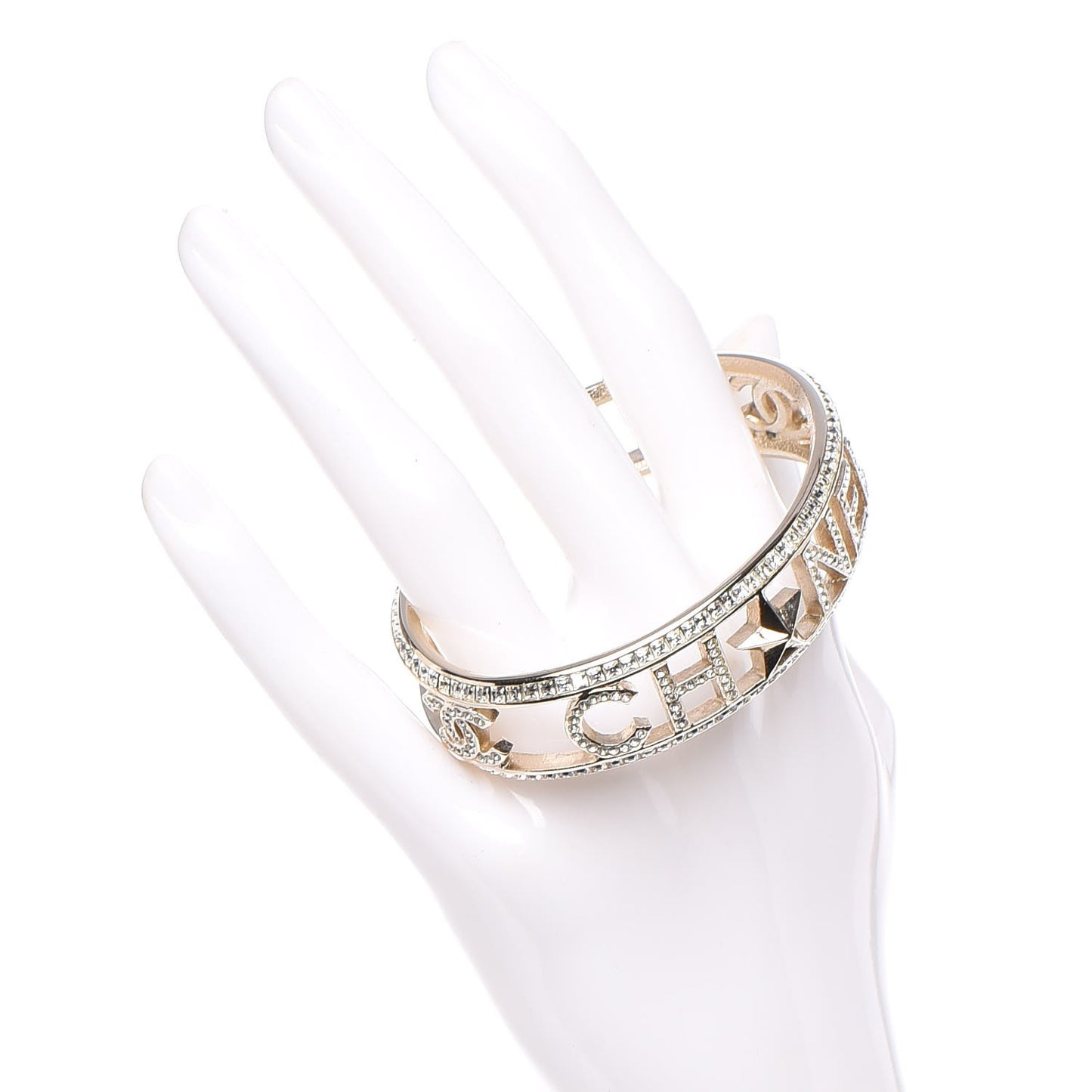 Crystal Baguette Logo Cuff Bracelet Gold