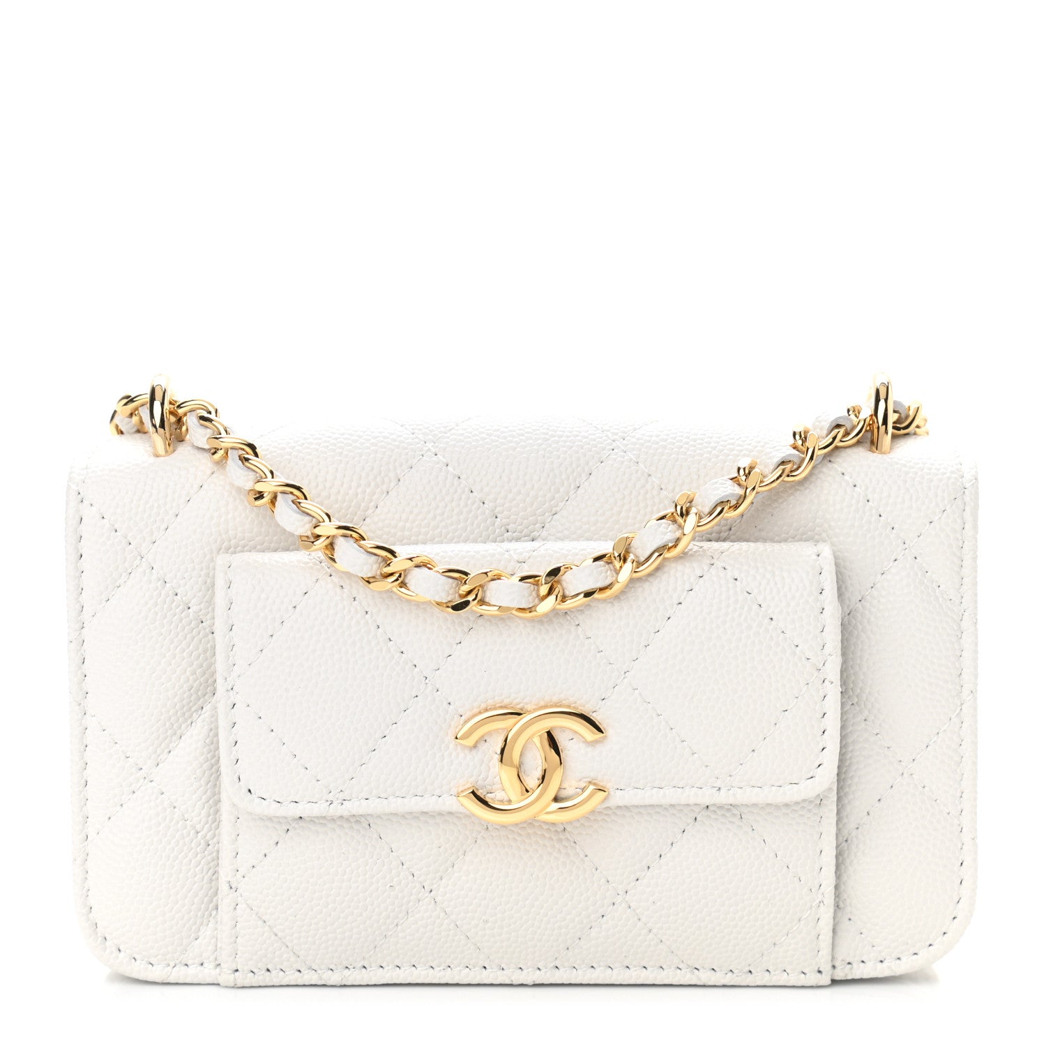 Chanel Caviar Quilted Pocket Twins Clutch With Chain White 1 of 12