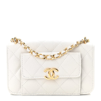 Chanel Caviar Quilted Pocket Twins Clutch With Chain White 1 of 12