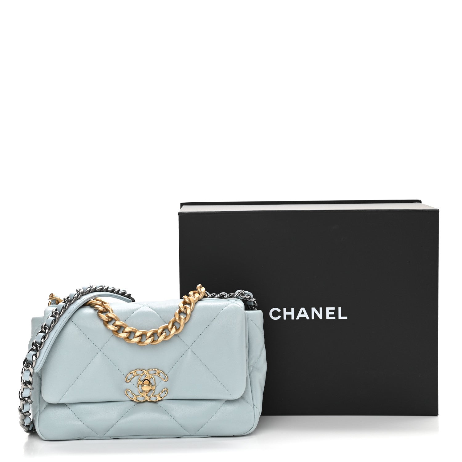Chanel Lambskin Quilted Medium Chanel 19 Flap Light Blue 11 of 11