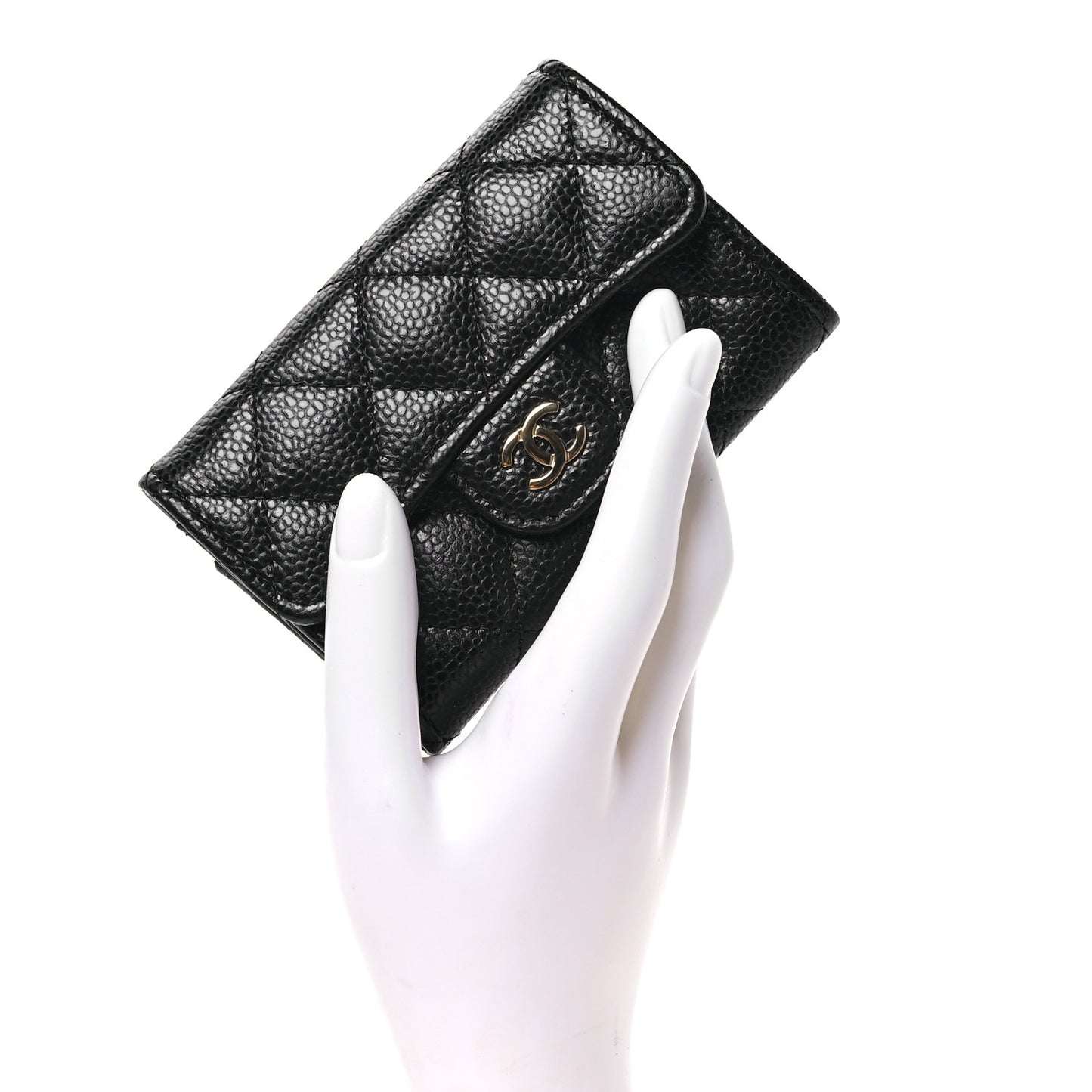 Caviar Quilted Flap Card Holder Wallet Black