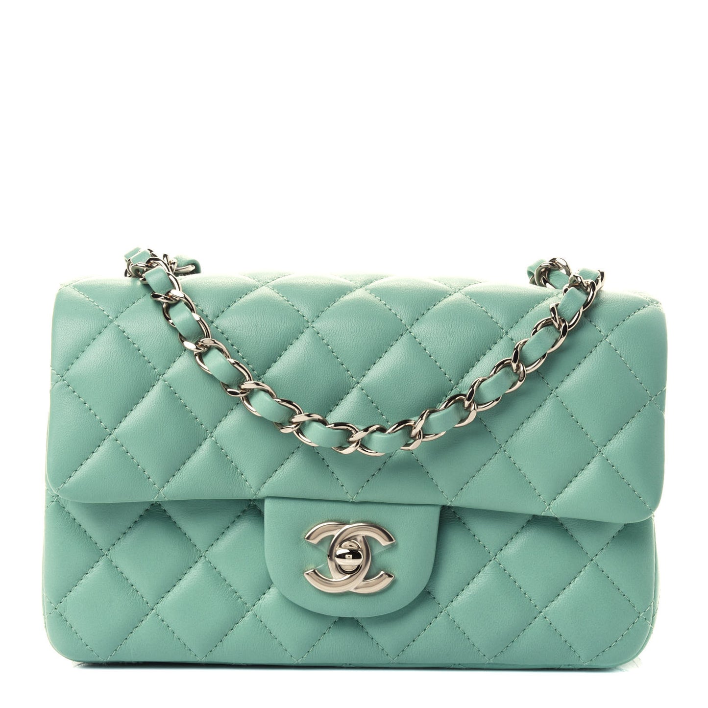 Lambskin Quilted Mini Rectangular Flap Light Green