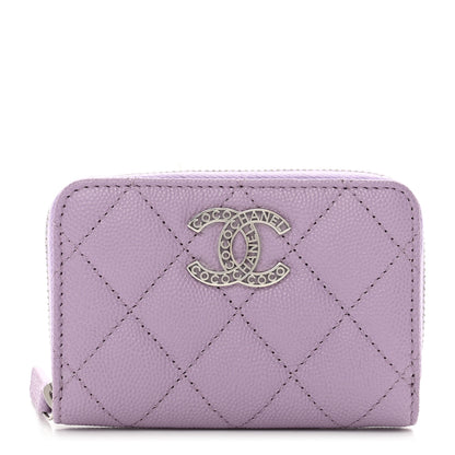 Chanel Caviar Quilted CC Logo Zip Coin Purse Purple 1 of 8