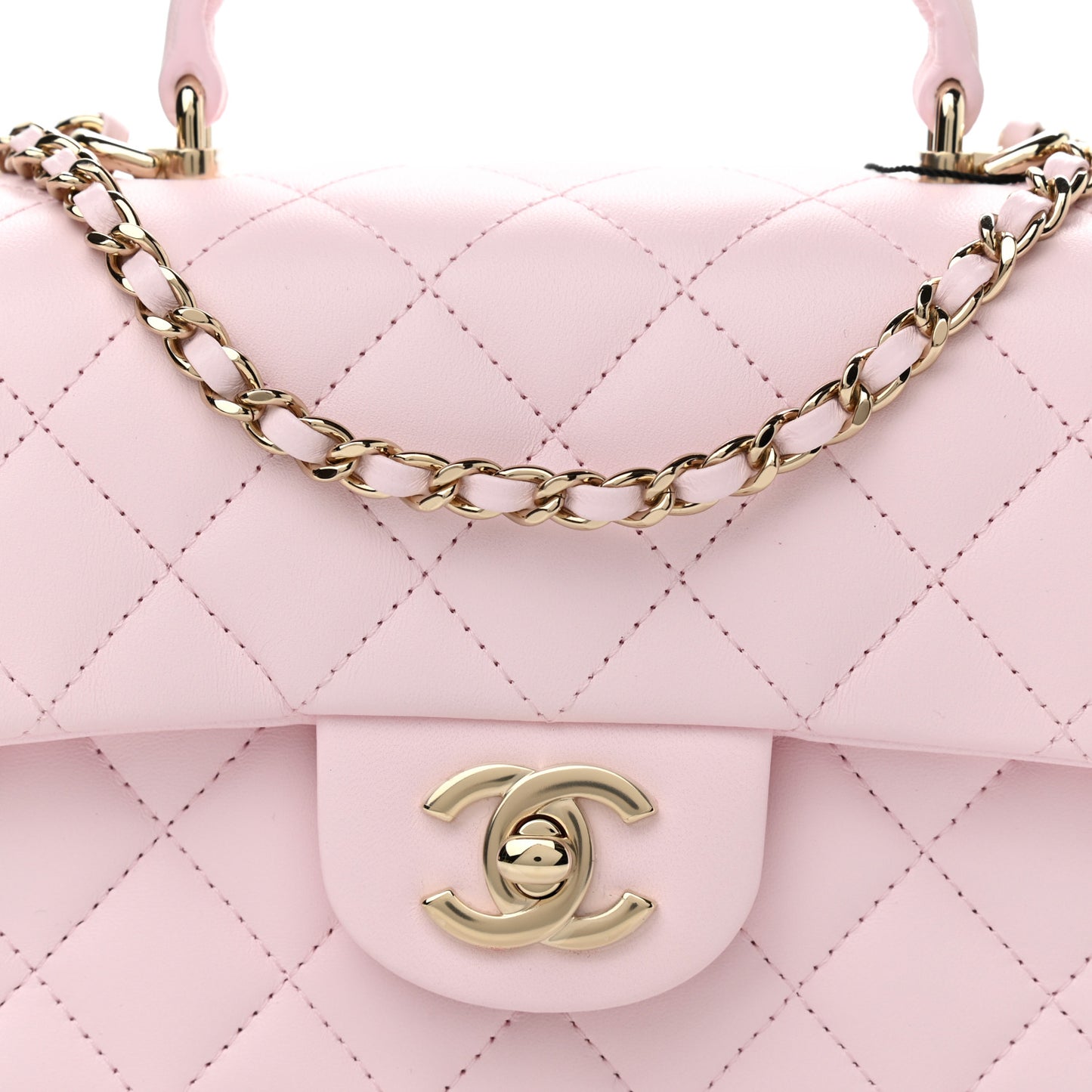 Lambskin Quilted Mini Top Handle Rectangular Flap Light Pink